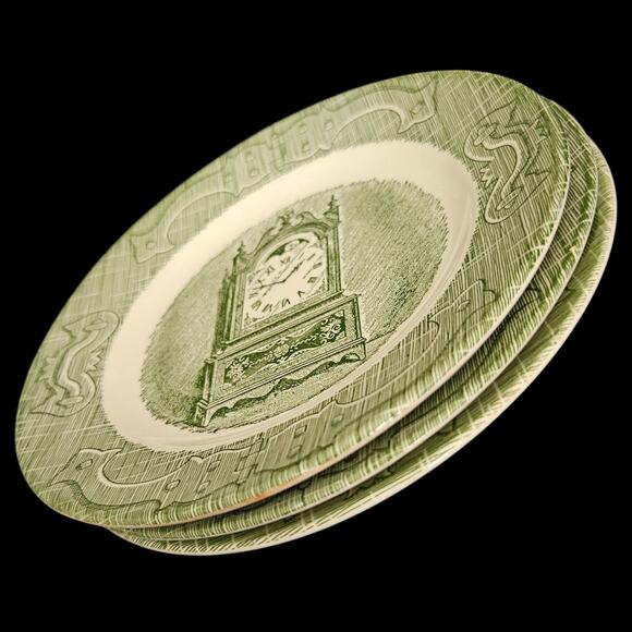 Royal Ironstone Old Curiosity Shop 6.5" Clock Plates Green Set of 3 Vintage - Picture 3 of 5